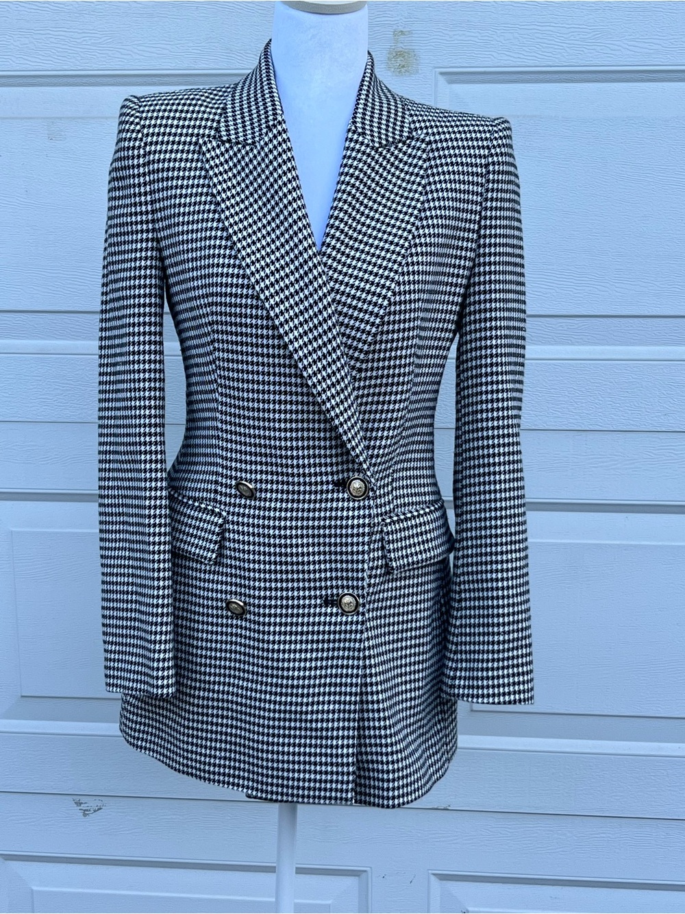 Zara Black & White Houndstooth Double-Breasted Blazer XS
